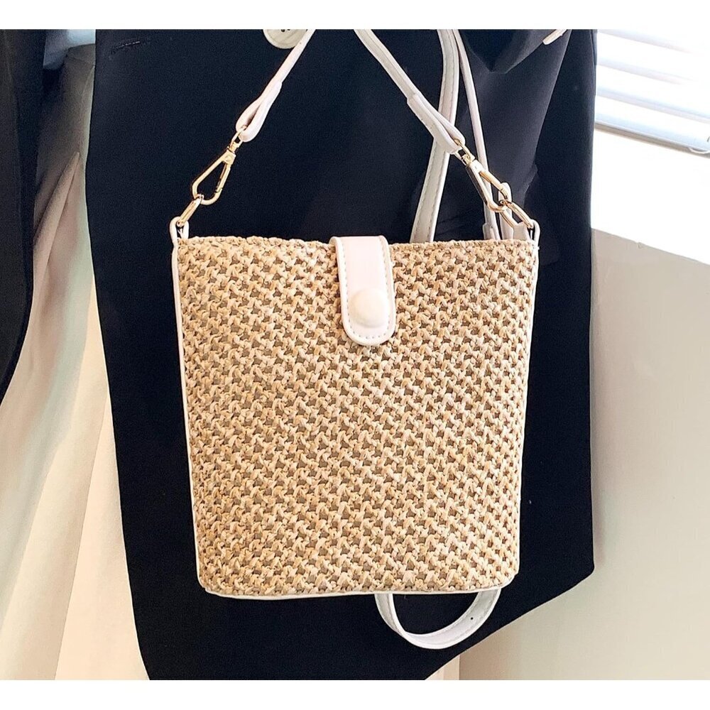 Women Straw Crossbody Bag Handmade Rattan Shoulder Bag Purse Vacation Chic - Picture 4 of 8